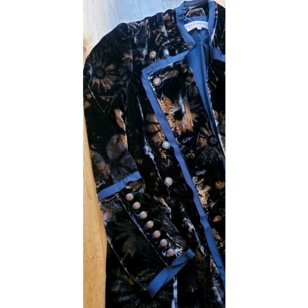 ๐๏ธ Free People Hazel Velvet Puff Sleeve Duster Long Jacket Medium Black Boho - Picture 4 of 16